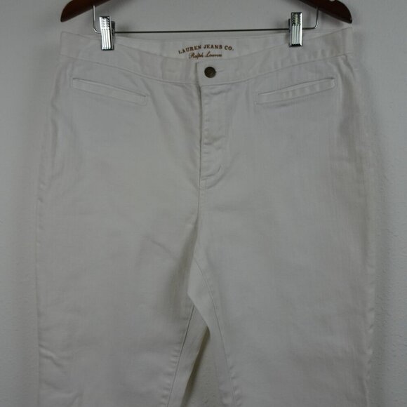 Ralph Lauren Ankle Zipper Jeans Women's Size 14 White Stretch Denim NEW - Picture 2 of 11